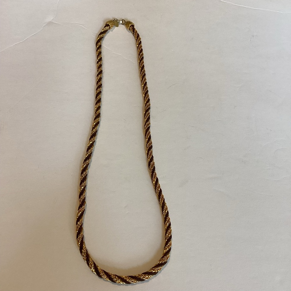 Vintage Les Bernard Inc Necklace Gold Tone & Black Rope Twisted Statement Long